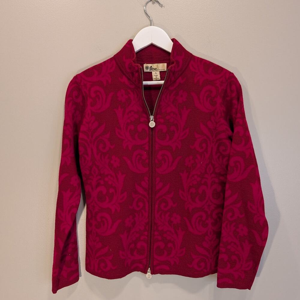 Neve Designs 100% Wool Paisley Full Zip Sweater Winter Layer SKi Gear - Size S
